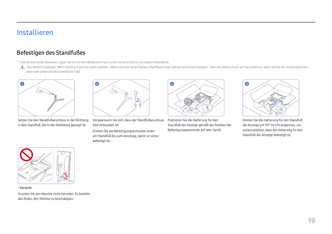 Samsung LC27H800FCUXEN manual Installieren, Befestigen des Standfußes 