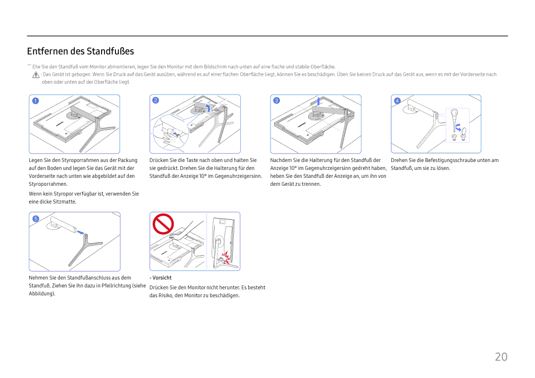 Samsung LC27H800FCUXEN manual Entfernen des Standfußes 