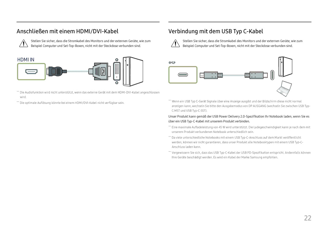 Samsung LC27H800FCUXEN manual Anschließen mit einem HDMI/DVI-Kabel, Verbindung mit dem USB Typ C-Kabel 