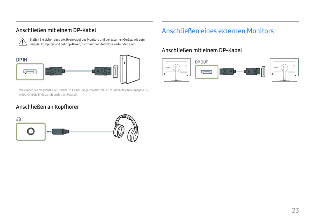 Samsung LC27H800FCUXEN manual Anschließen mit einem DP-Kabel, Anschließen an Kopfhörer 