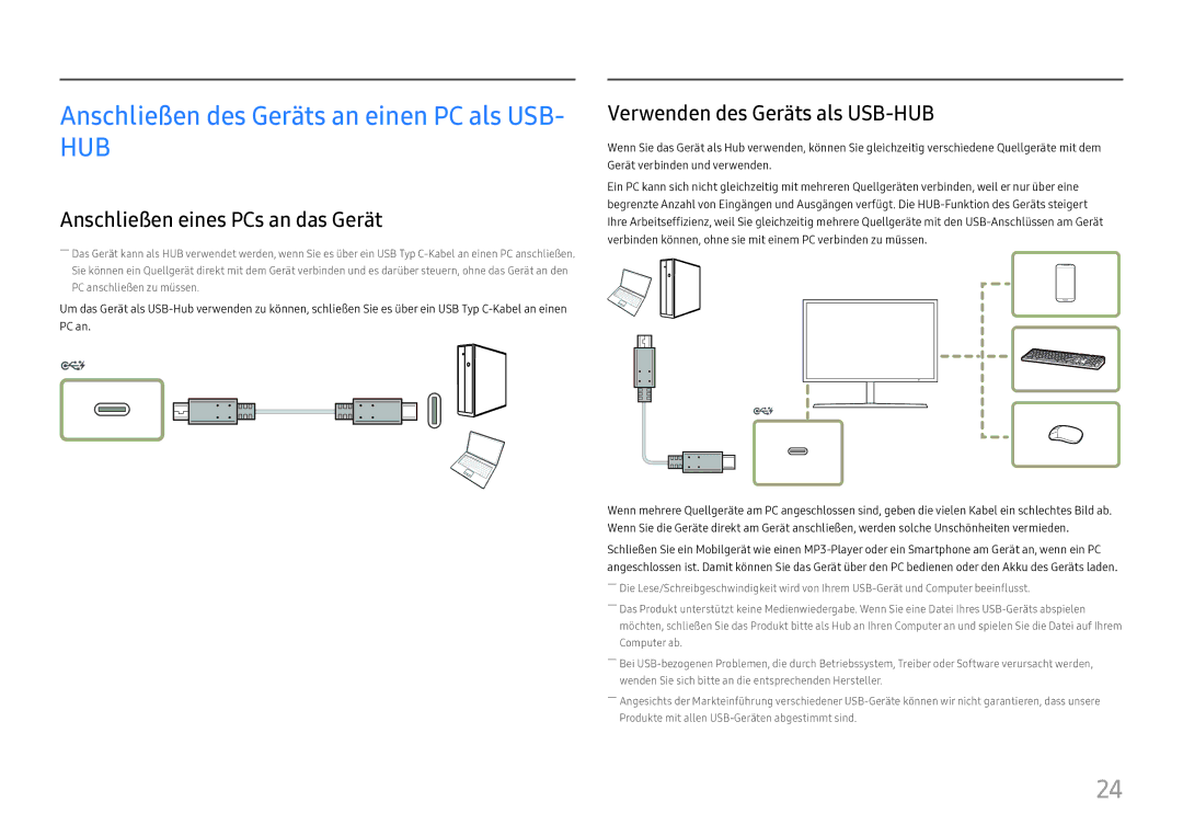 Samsung LC27H800FCUXEN manual Anschließen eines PCs an das Gerät, Verwenden des Geräts als USB-HUB 