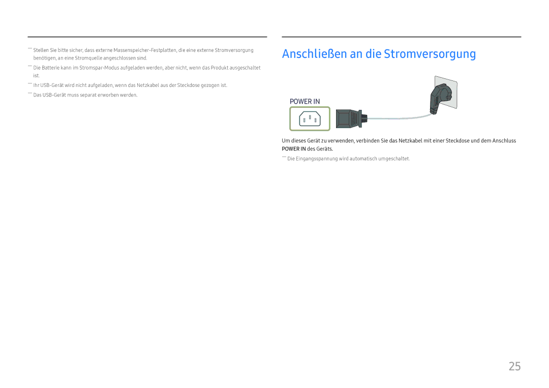 Samsung LC27H800FCUXEN manual Anschließen an die Stromversorgung, Power 