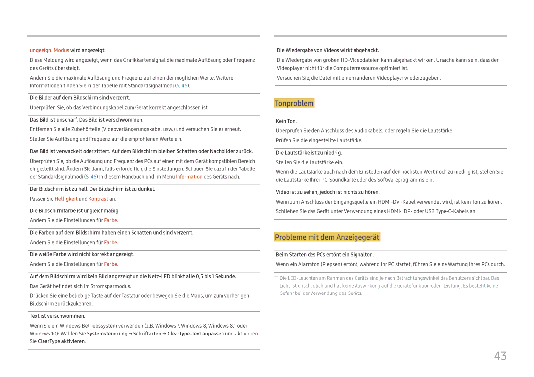 Samsung LC27H800FCUXEN manual Tonproblem 