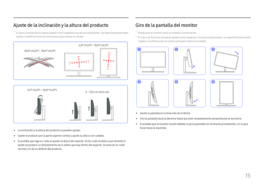 Samsung LC27H800FCUXEN manual Ajuste de la inclinación y la altura del producto, Giro de la pantalla del monitor 