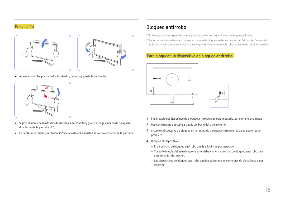 Samsung LC27H800FCUXEN manual Bloqueo antirrobo, Para bloquear un dispositivo de bloqueo antirrobo 