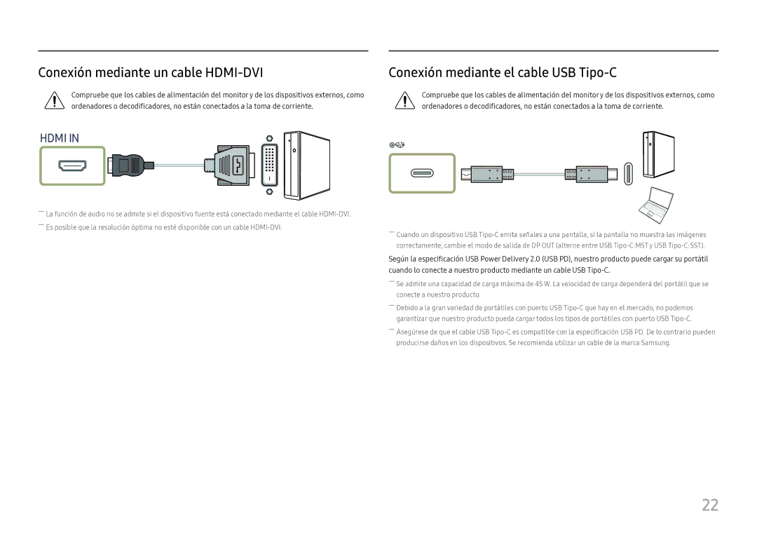 Samsung LC27H800FCUXEN manual Conexión mediante un cable HDMI-DVI, Conexión mediante el cable USB Tipo-C 