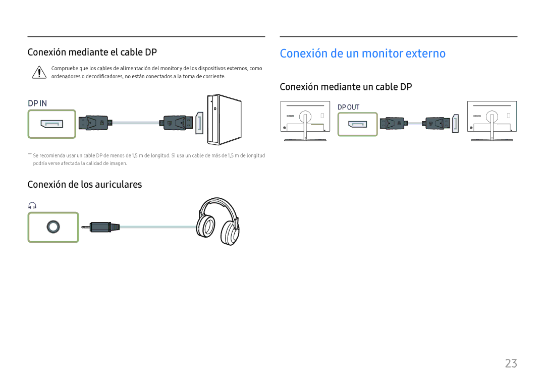 Samsung LC27H800FCUXEN manual Conexión mediante el cable DP, Conexión mediante un cable DP, Conexión de los auriculares 