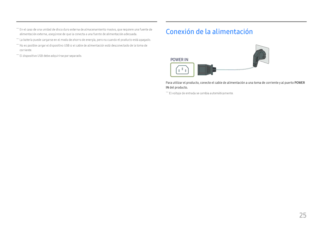 Samsung LC27H800FCUXEN manual Conexión de la alimentación, Power 