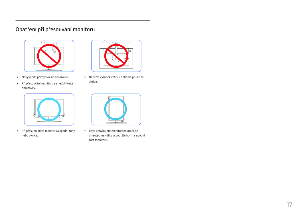 Samsung LC27H800FCUXEN manual Opatření při přesouvání monitoru 