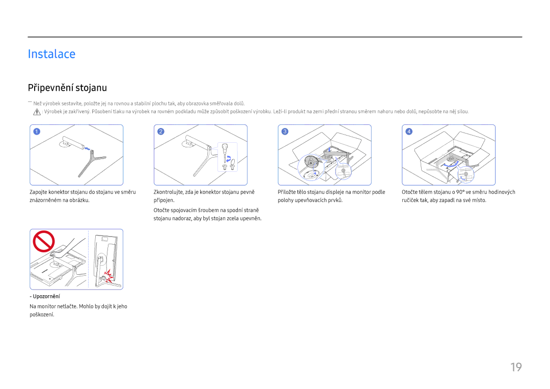 Samsung LC27H800FCUXEN manual Instalace, Připevnění stojanu 