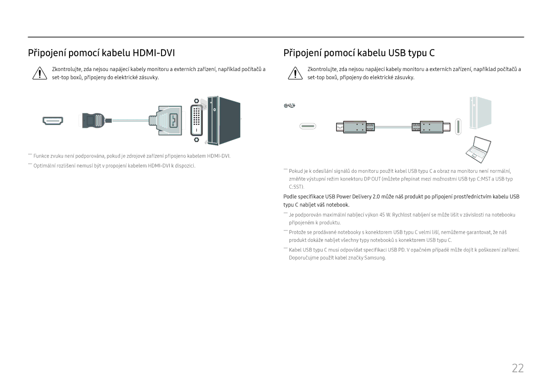 Samsung LC27H800FCUXEN manual Připojení pomocí kabelu HDMI-DVI, Připojení pomocí kabelu USB typu C 