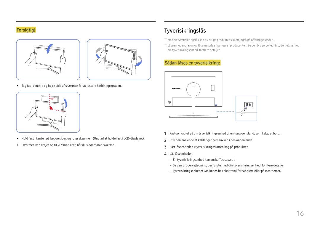 Samsung LC27H800FCUXEN manual Tyverisikringslås, Sådan låses en tyverisikring 