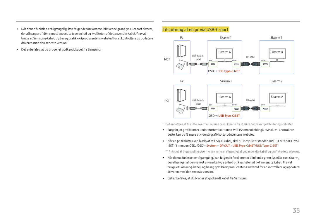 Samsung LC27H800FCUXEN manual Tilslutning af en pc via USB-C-port 