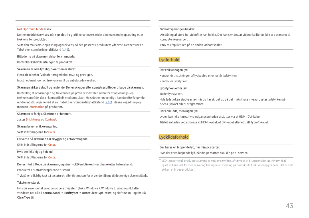 Samsung LC27H800FCUXEN manual Lydforhold 