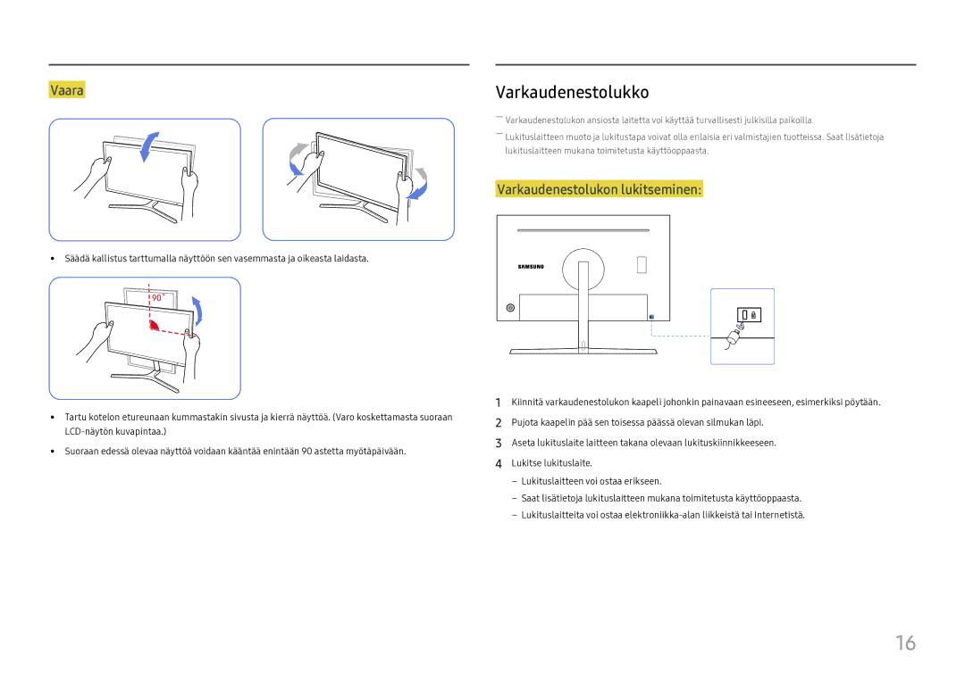 Samsung LC27H800FCUXEN manual Varkaudenestolukko, Vaara 