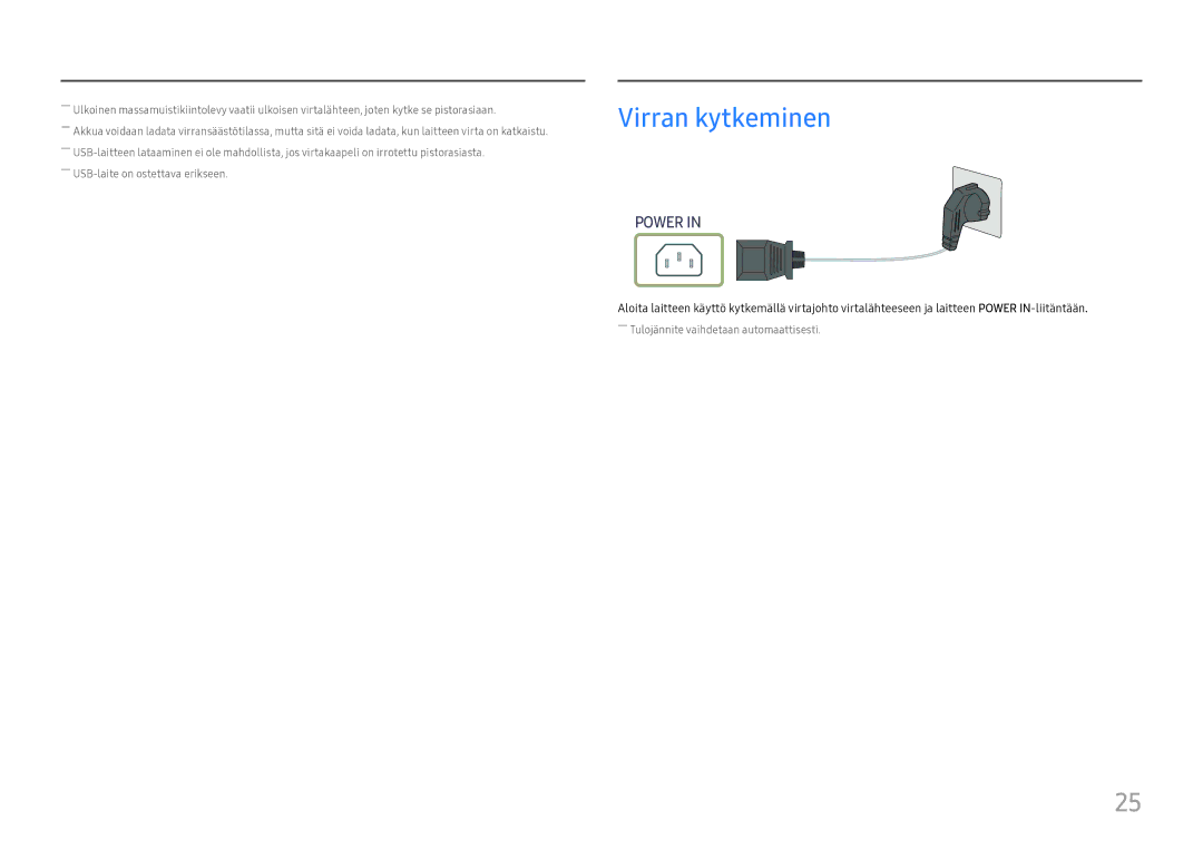 Samsung LC27H800FCUXEN manual Virran kytkeminen, Power 