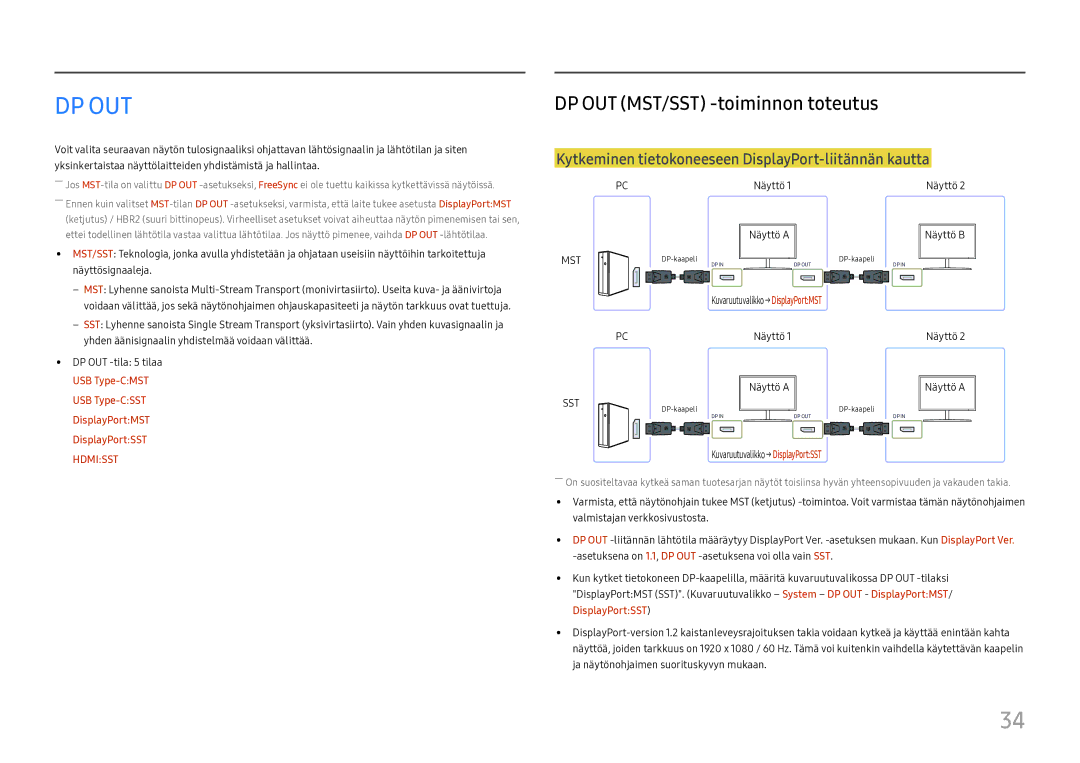 Samsung LC27H800FCUXEN manual Dp Out, DP OUT MST/SST -toiminnon toteutus 