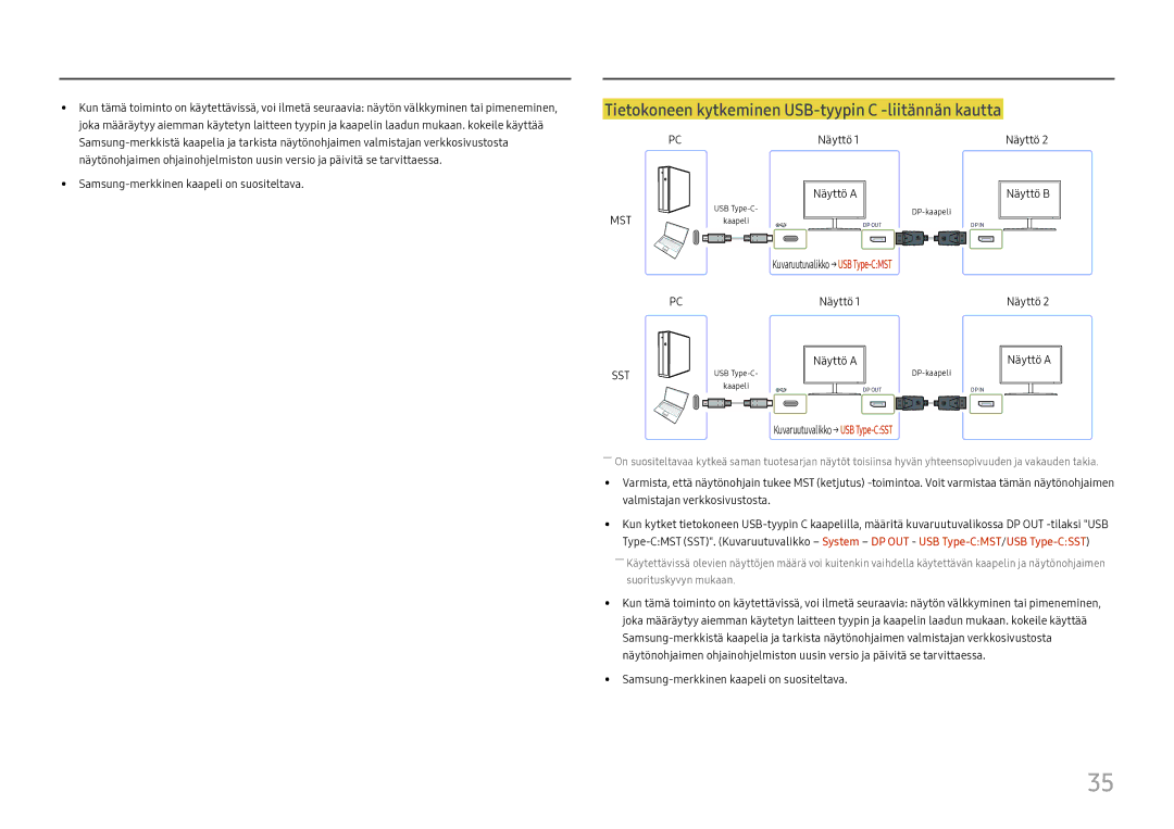 Samsung LC27H800FCUXEN manual Tietokoneen kytkeminen USB-tyypin C -liitännän kautta 