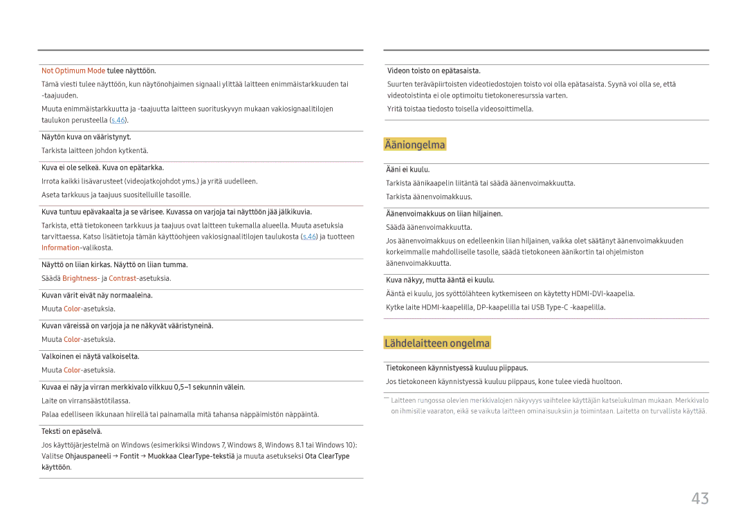 Samsung LC27H800FCUXEN manual Ääniongelma 