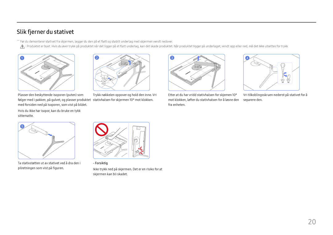 Samsung LC27H800FCUXEN manual Slik fjerner du stativet 