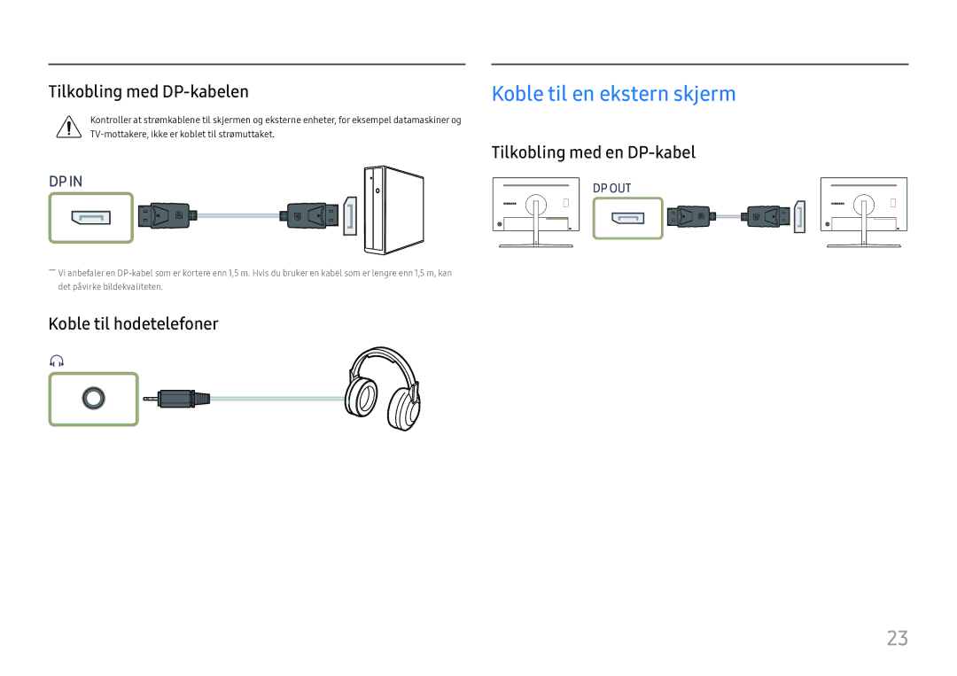 Samsung LC27H800FCUXEN manual Tilkobling med DP-kabelen, Tilkobling med en DP-kabel, Koble til hodetelefoner 