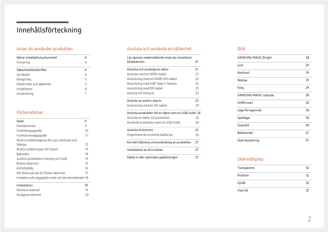 Samsung LC27H800FCUXEN manual Innehållsförteckning 