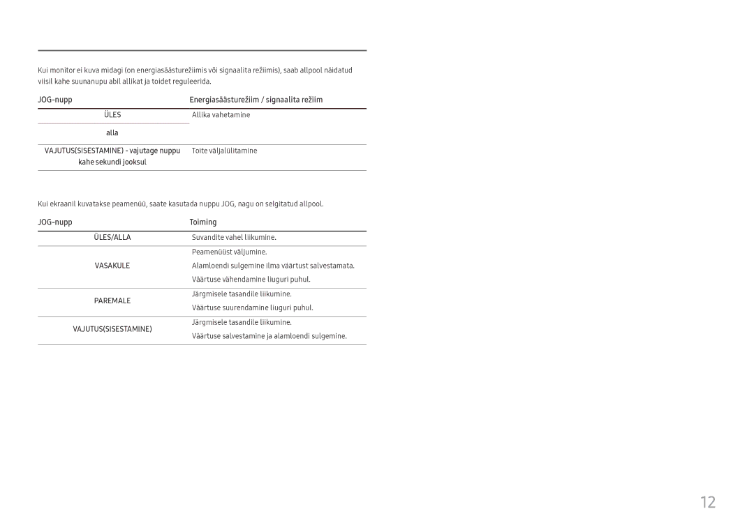 Samsung LC27H800FCUXEN manual JOG-nupp Energiasäästurežiim / signaalita režiim 