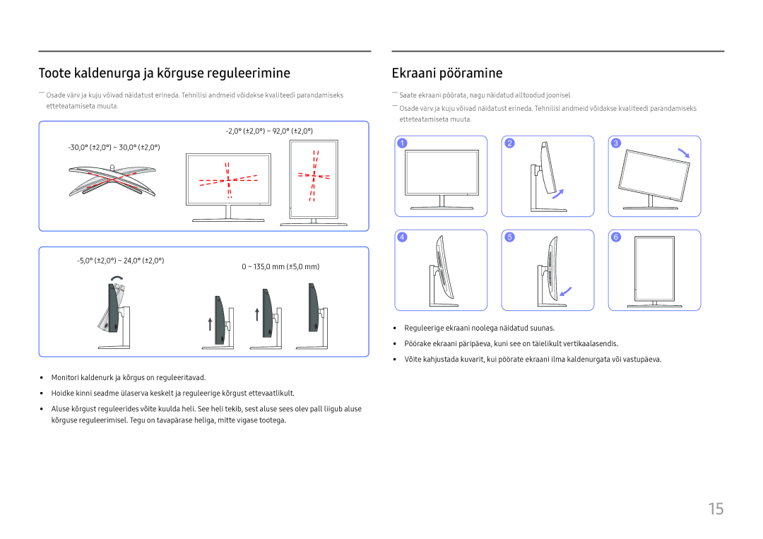 Samsung LC27H800FCUXEN manual Toote kaldenurga ja kõrguse reguleerimine, Ekraani pööramine 