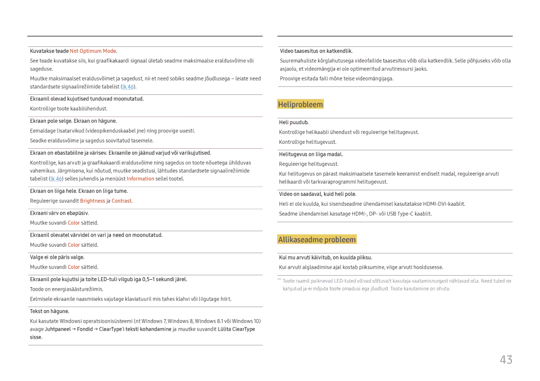 Samsung LC27H800FCUXEN manual Heliprobleem 