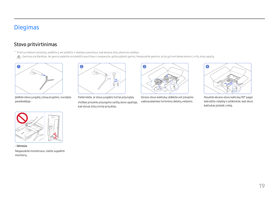 Samsung LC27H800FCUXEN manual Diegimas, Stovo pritvirtinimas 