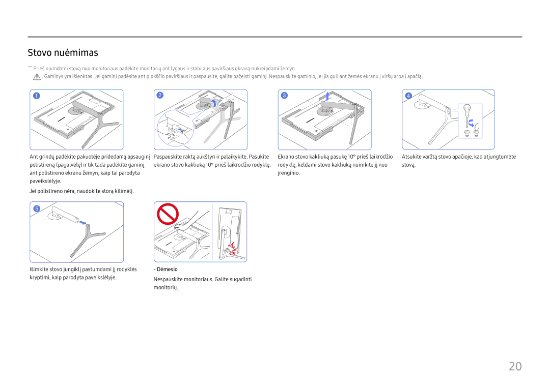 Samsung LC27H800FCUXEN manual Stovo nuėmimas 