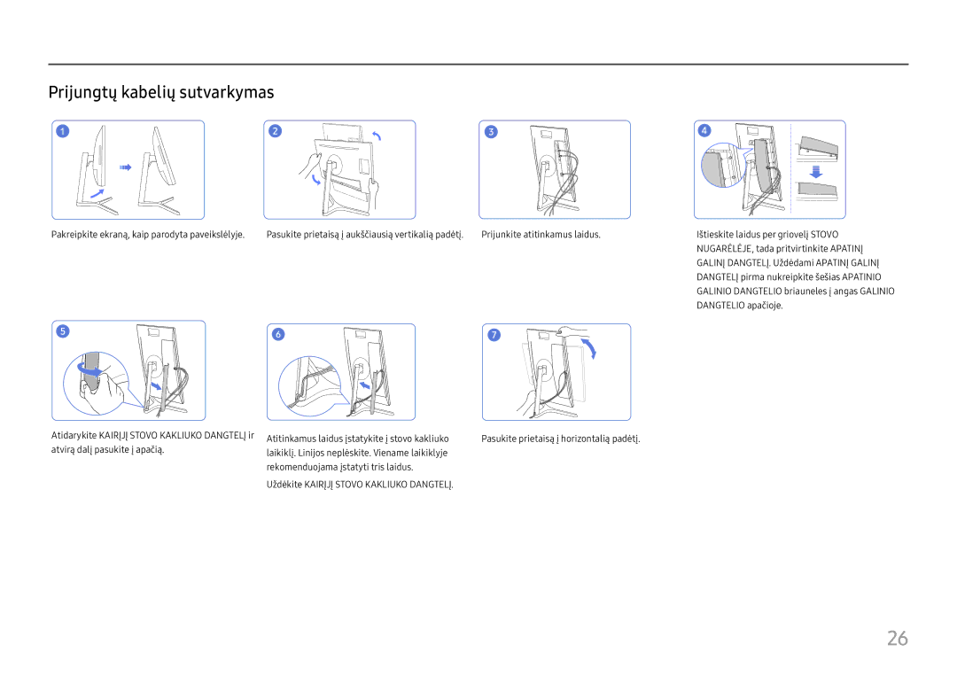 Samsung LC27H800FCUXEN manual Prijungtų kabelių sutvarkymas 