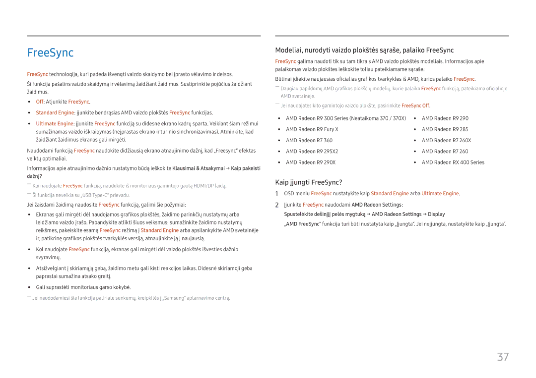 Samsung LC27H800FCUXEN manual Modeliai, nurodyti vaizdo plokštės sąraše, palaiko FreeSync 