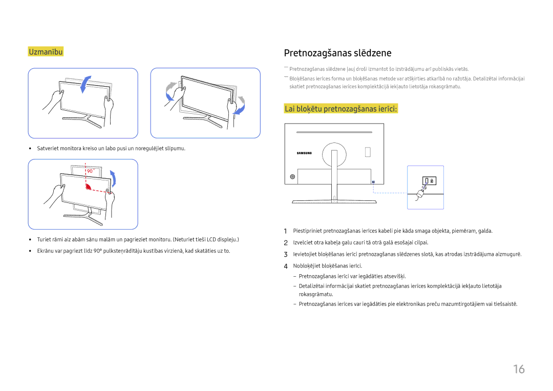 Samsung LC27H800FCUXEN manual Pretnozagšanas slēdzene, Uzmanību 