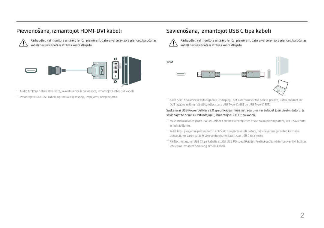 Samsung LC27H800FCUXEN manual Pievienošana, izmantojot HDMI-DVI kabeli, Savienošana, izmantojot USB C tipa kabeli 