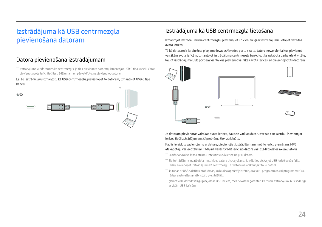 Samsung LC27H800FCUXEN manual Datora pievienošana izstrādājumam, Izstrādājuma kā USB centrmezgla lietošana 