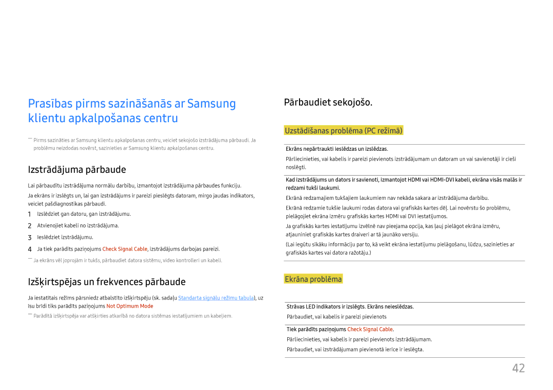 Samsung LC27H800FCUXEN manual Problēmu novēršanas rokasgrāmata, Izstrādājuma pārbaude, Pārbaudiet sekojošo 