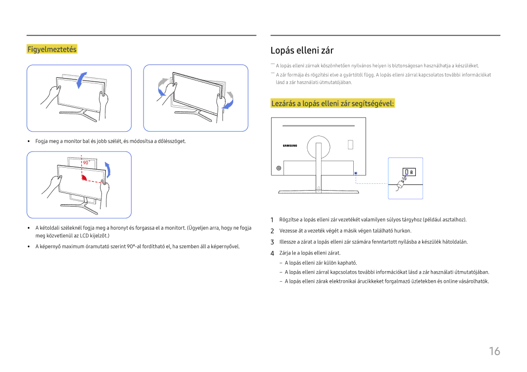 Samsung LC27H800FCUXEN manual Lopás elleni zár, Lezárás a lopás elleni zár segítségével 