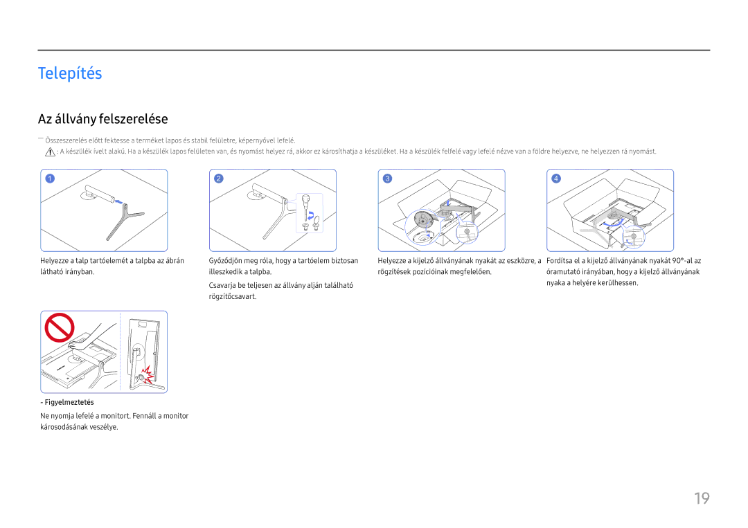 Samsung LC27H800FCUXEN manual Telepítés, Az állvány felszerelése 