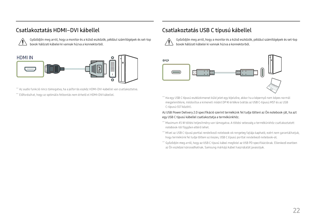 Samsung LC27H800FCUXEN manual Csatlakoztatás HDMI-DVI kábellel, Csatlakoztatás USB C típusú kábellel 