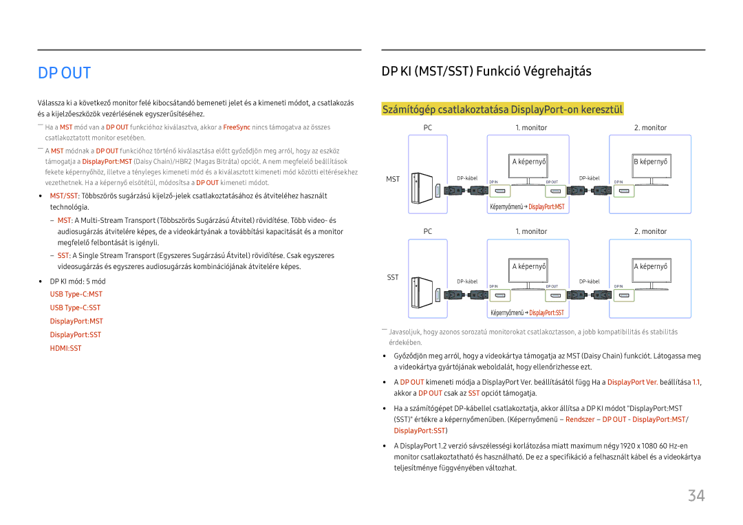 Samsung LC27H800FCUXEN manual Dp Out, DP KI MST/SST Funkció Végrehajtás 