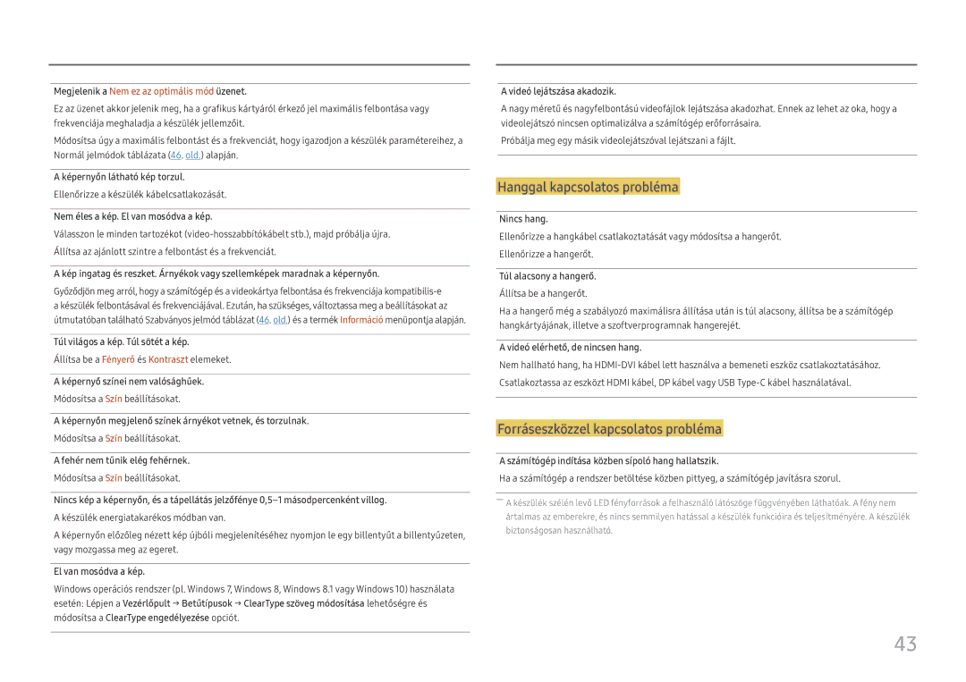 Samsung LC27H800FCUXEN manual Hanggal kapcsolatos probléma 