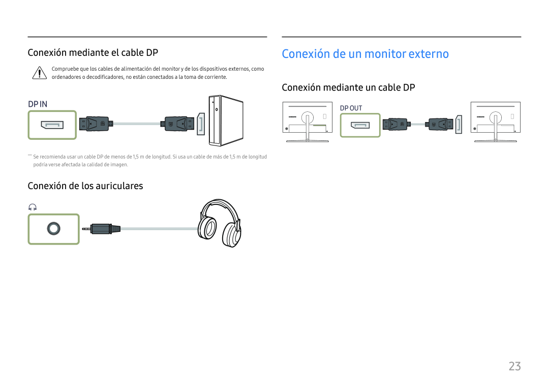 Samsung LC27H800FCUXEN manual Conexión de un monitor externo, Conexión mediante el cable DP, Conexión mediante un cable DP 