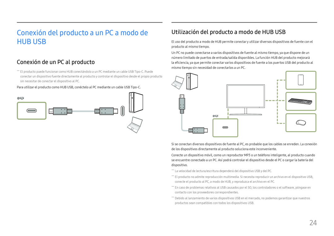 Samsung LC27H800FCUXEN manual Conexión del producto a un PC a modo de HUB USB, Conexión de un PC al producto 