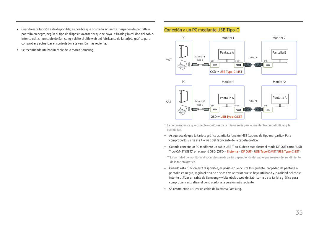 Samsung LC27H800FCUXEN manual Conexión a un PC mediante USB Tipo-C, OSD → USB Type-CMST, OSD → USB Type-CSST 