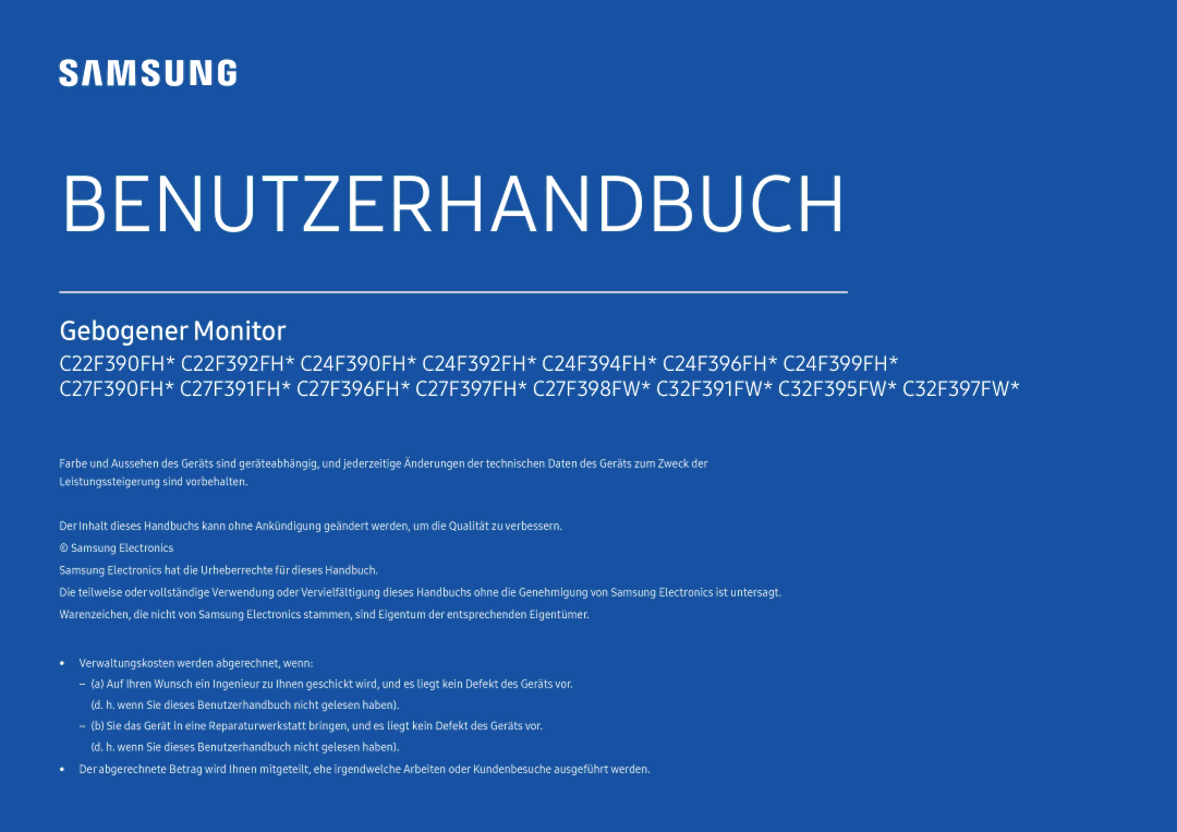 Samsung LC24F390FHUXEN, LC32F391FWUXEN, LC27F396FHUXEN, LC24F396FHUXEN, LC27F390FHUXEN manual Benutzerhandbuch 