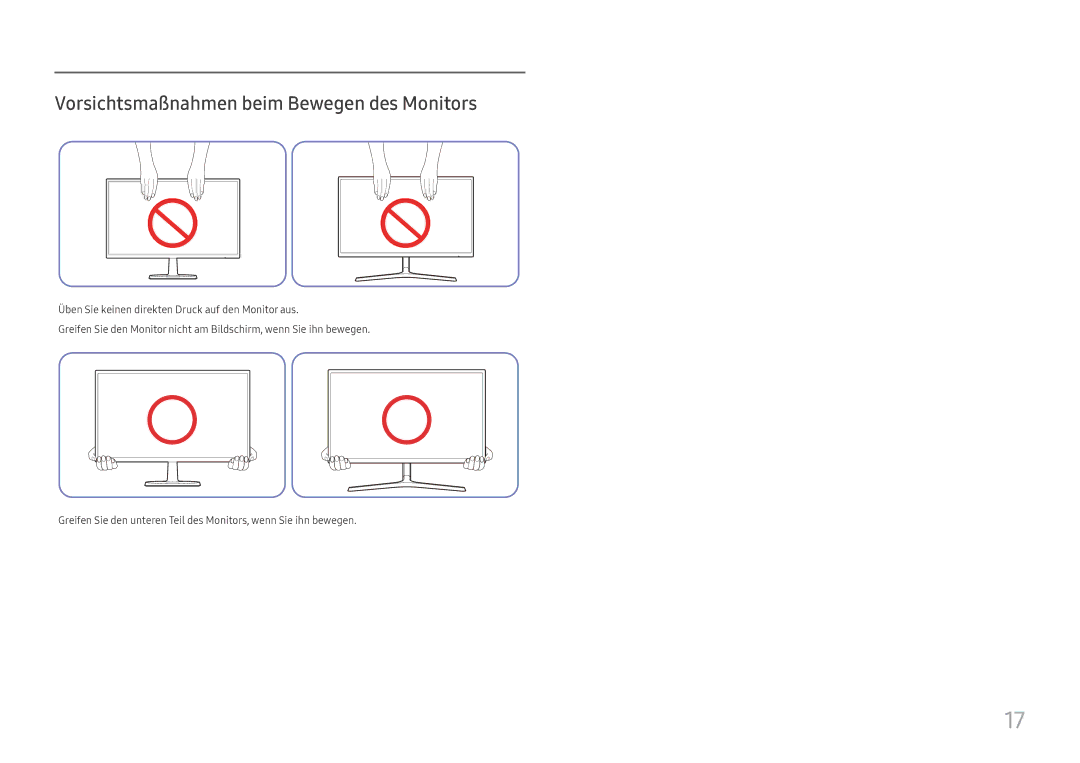 Samsung LC27F396FHUXEN, LC32F391FWUXEN, LC24F390FHUXEN, LC24F396FHUXEN manual Vorsichtsmaßnahmen beim Bewegen des Monitors 