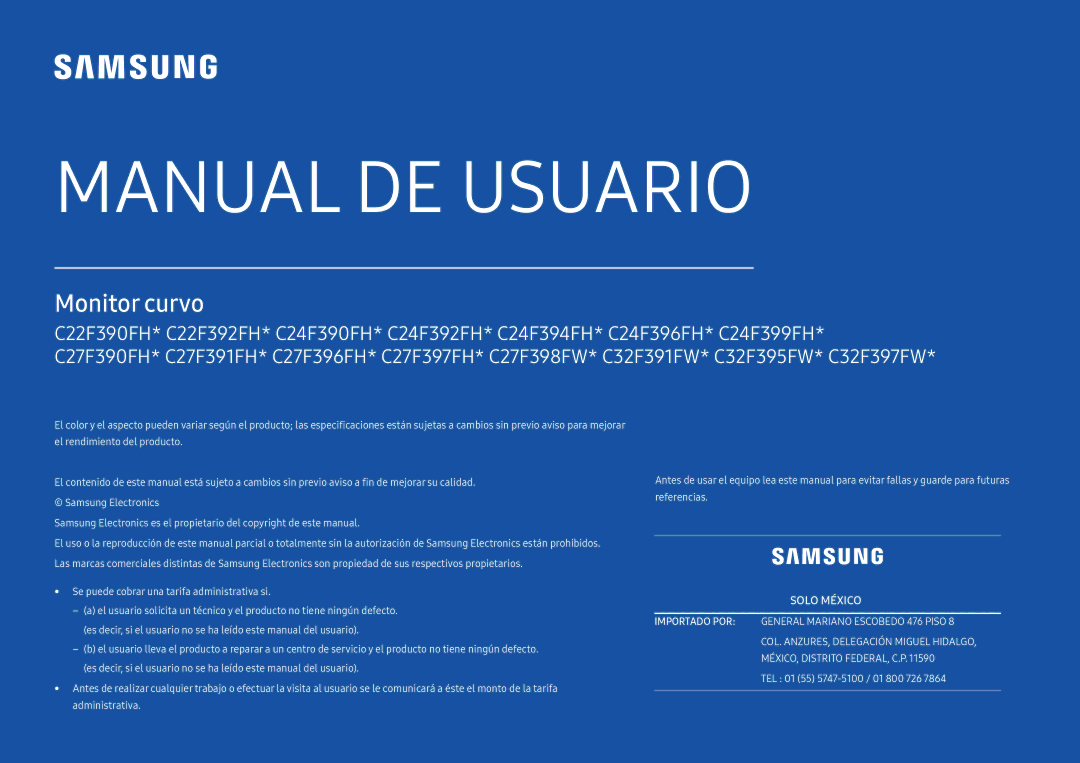 Samsung LC24F390FHUXEN, LC32F391FWUXEN, LC27F396FHUXEN, LC24F396FHUXEN, LC27F390FHUXEN manual Manual DE Usuario 