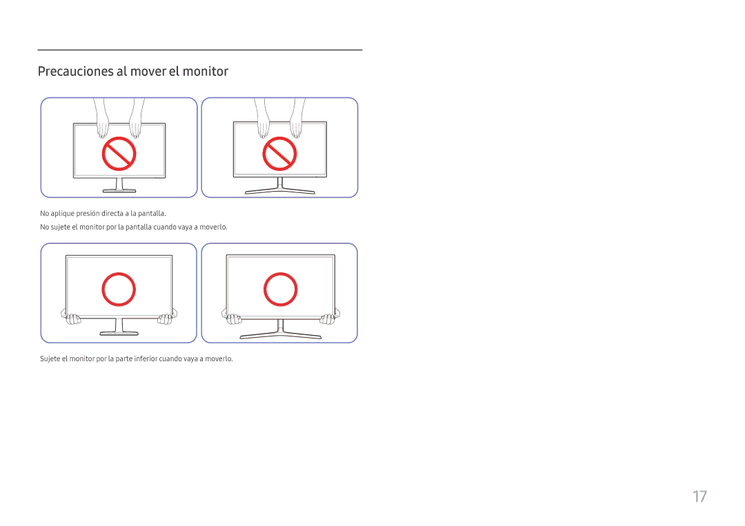 Samsung LC27F396FHUXEN, LC32F391FWUXEN, LC24F390FHUXEN, LC24F396FHUXEN, LC27F390FHUXEN manual Precauciones al mover el monitor 