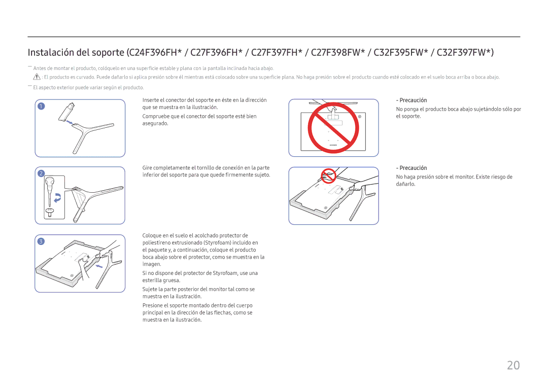 Samsung LC32F391FWUXEN, LC24F390FHUXEN, LC27F396FHUXEN, LC24F396FHUXEN, LC27F390FHUXEN manual Precaución 